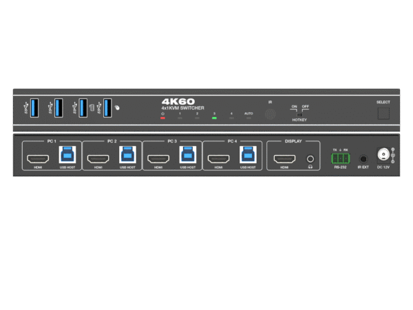 KVM سوئیچ 4 پورت HDMI/USB3.0 با کیفیت 4K@60Hz فرانت
