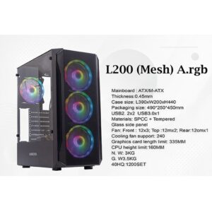کیس گیمینگ اورکول مدل L200 RGB با ۴ فن