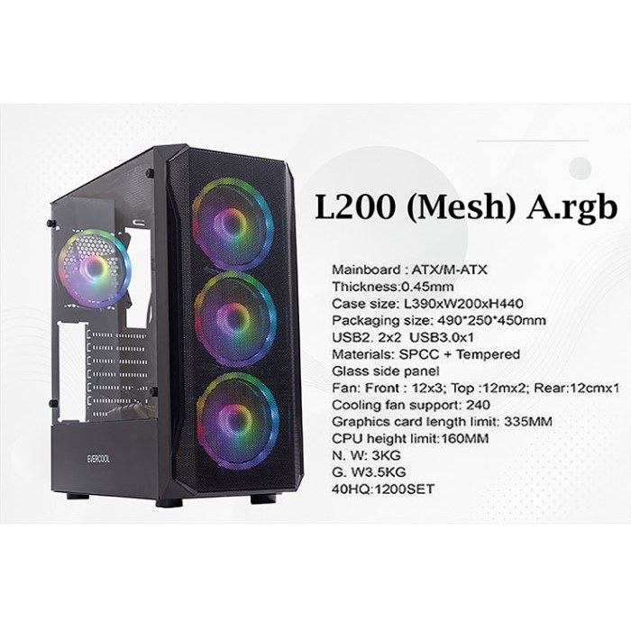 کیس گیمینگ اورکول مدل L200 RGB با ۴ فن